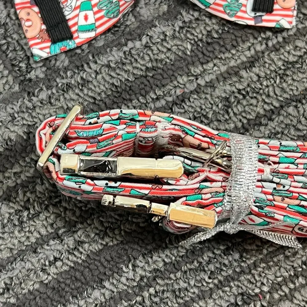 DOGWONG Christmas Dog Collar with Sailor Bow, Red Santa Claus Stripe Dog Collar